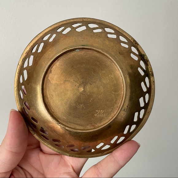 Vintage Solid Brass Pierced Bowl – Raised Floral Rose Motif – Ornate Decorative - Picture 2 of 13